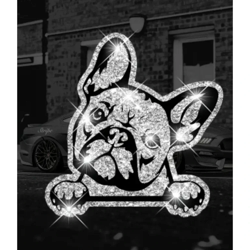 French Bulldog Glitter Decal Silver Black Frenchie Sticker 5.5in